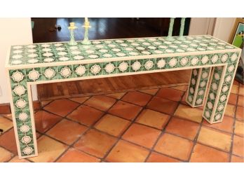 Large Porcelain Tile Console Table With Decorative Candlesticks