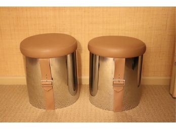 Contemporary Style Metal Stools With Padded Seat And Strap