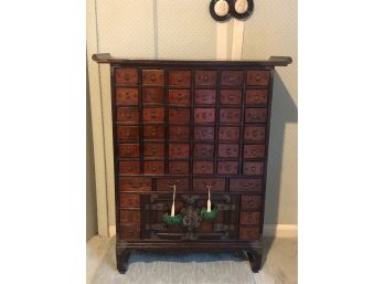 Vintage Asian Style Traditional Medicine Herb Cabinet With Brass Hardware And Lock