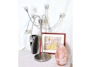 Large Himalayan Salt Rock Lamp & Crazy 7 Arm Desk Lamp With Nannaprai Print