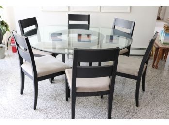 Crate & Barrel 60' Round Beveled Glass Table With 6 Chairs