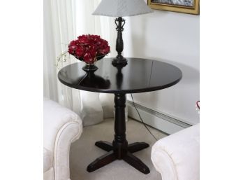 36' Round Wood Drop Leaf Side Table With Oil Rubbed Finish Lamp