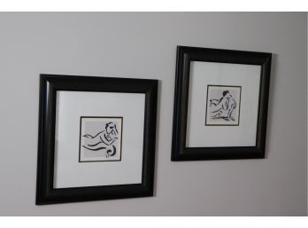 Pair Of Black And White Artistic Prints In Black Frames