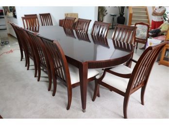 Ethan Allen Large Dining Room Table With Carved Fluted Apron And 12 Chairs