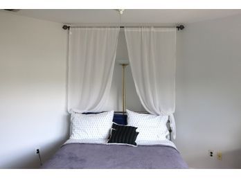 Queen Size Metal Bed Frame From Crate & Barrel With Mattress, Bedding And Curtain ( Frame Needs Reinforcem