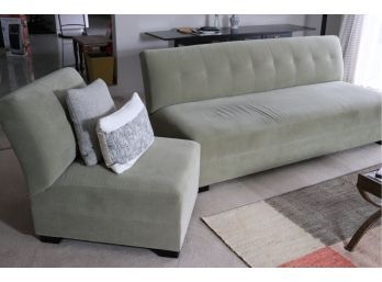 Mitchell Gold For Crate & Barrel Light Olive Color Small Contemporary Sectional Sofa