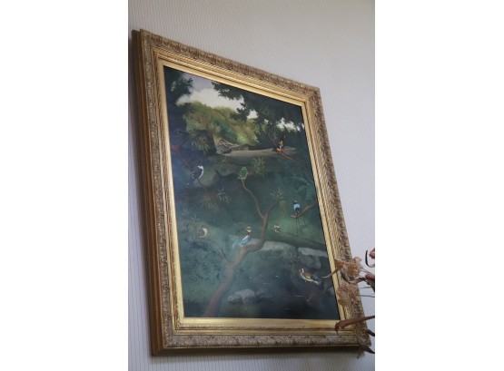 Large Beautiful Bird Painting In Gold Frame 48' L X 38' W