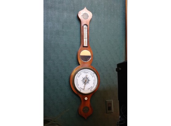 Vintage Wood Wall Barometer With Mirror
