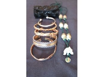 Women's Jewelry Includes Assorted Twisted Bracelets, Stone Elephant Necklace And Lipstick Case
