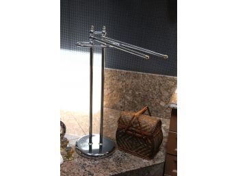 Chrome And Brass Finish Towel Stand With Decorative Basket