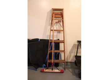 6 Foot Wood Ladder And Push Broom
