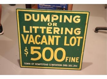 Vintage Wood Painted NO DUMPING OR LITTERING Green & Yellow
