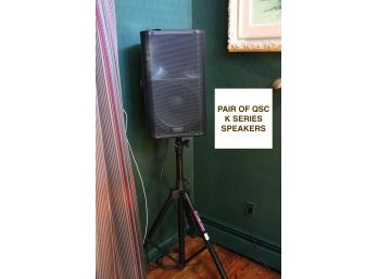 Pair Of QSC K 1000 Watt Series Speakers With Stands And Covers