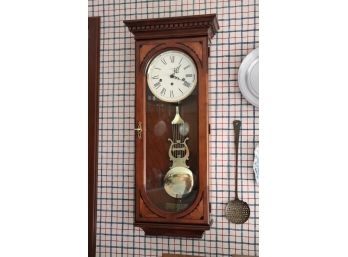 Howard Miller Inlaid Wall Clock With Key In Working Condition