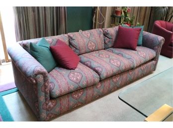Custom Fabric Sofa By Emanuel, Aztec Style Pattern Shows Some Fading On Back