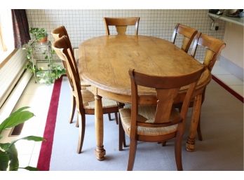 Vintage Oval Wood Table With 6 Grange Chairs With Rush Seats