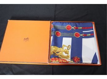 144.	Hermes Women's Scarf From Paris 100% Silk Made In France Chateaux D' Arriere