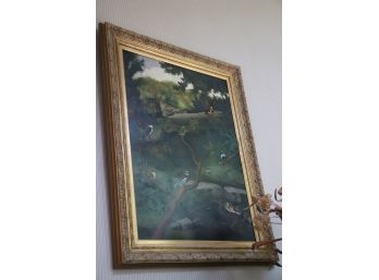 Large Beautiful Bird Painting In Gold Frame 48' L X 38' W