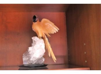 Stunning Macaw Bird By Amsterdam Sauer In Yellow Calcite On Crystal Quartz Base 18 Kt Gold Trim Claws