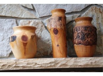 Hand Carved Natural Pine Wood  Vases From Montana