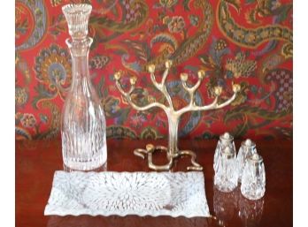 Decorative Items Including Waterford Salt And Pepper Shakers And Sandra  Kravitz Menorah By Rosenthal