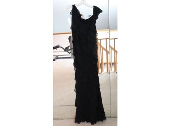 Long Black Ruffled Dress By Mieka Size 4 100% Silk Size 4