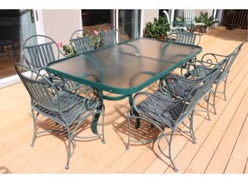 Fortunoff  Outdoor Table With 8 Aluminum Chairs And Bar Cart