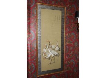 Japanese Crane Prints With Stamp And Poem In Bamboo Style Frames