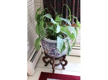 Butterfly And Floral Asian Style Pot With Stand