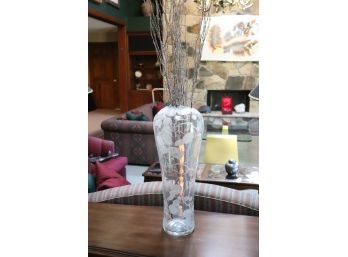Beautiful Large Hand Blown Etched Crystal Vase With Frosted Glass