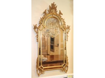 Beautiful Quality Gold Baroque Louis XV Style Wood Carved Mirror With Detailed Crown