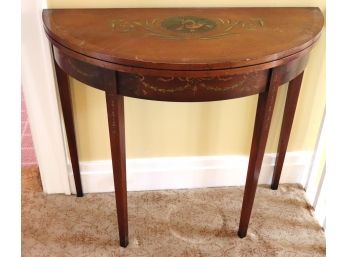 Hand Painted DemiLune Flip Top Table Made In England Opens To Full Circle With Felt Top
