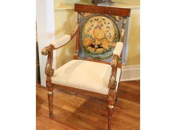 Hand Painted Italian Carved Wood Chair With Amazing Detail Throughout