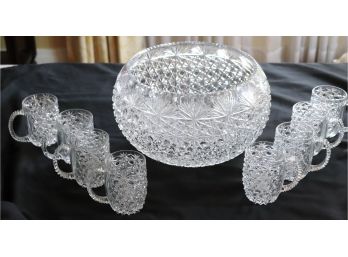 Sharp Quality Hand Cut Crystal Punch Bowl Set With 8 Cups