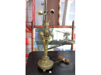 Antique Bronze Cherub Lamp With Pull Chain