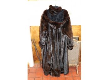 Woman's Custom Mink Full Length Coat With Hood Size L