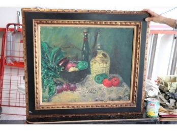 Signed Textured Floral And Fruit Still Life Painting By L. Arfer 61 In Gold Frame