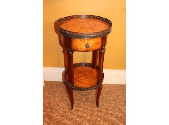 Theodore Alexander Burlwood  Side Table With Drawer And Gallery Rail And Bottom Shelf