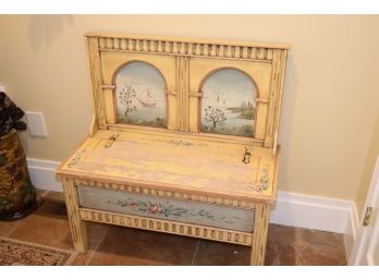 Small Hand Painted Distressed Italian Bench With Storage From Italy.