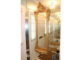 Quality Gold Leaf Wood Carved Mirror Louis XV Style With Shelf And Large Crown, Made In Florence Italy.