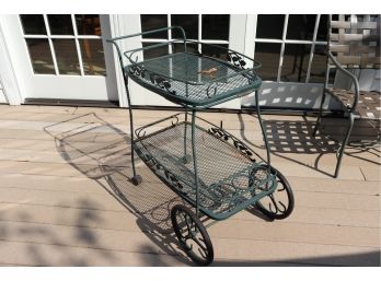 Metal Outdoor Bar Cart With Wheels And Removable Tray Top
