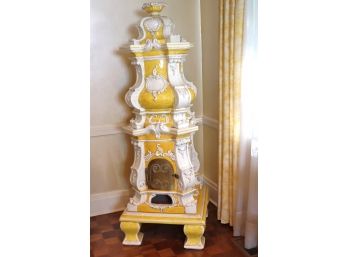 Ceccarelli Handmade Baroque Ceramic Stove In Yellow / White Finish From Florence Italy