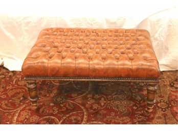 Beautiful Tufted Maitland Smith Leather Ottoman With Studding