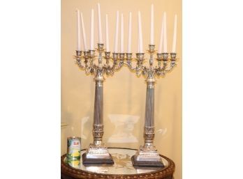 Pair Of Tall 7 Arm Silverplate Lacquered Candelabras