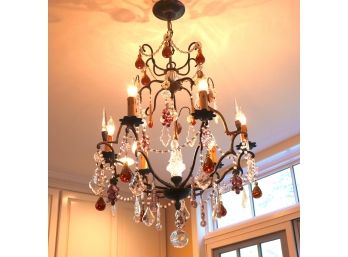 Brass And Crystal Chandelier With Fruit, Made In Florence, Italy