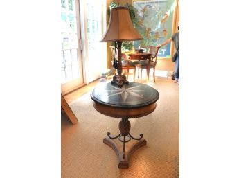 24' Round Marble Top Table With Inlay Compass Star Design And Lamp