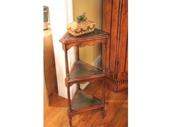Small Triangular Table With Metal Lined Top And Decorative Box