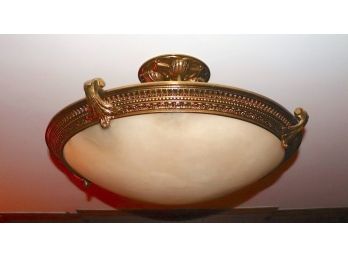 Stunning 28' Large Bronze And Carved Natural Alabaster Ceiling Light Fixture, Made In Spain