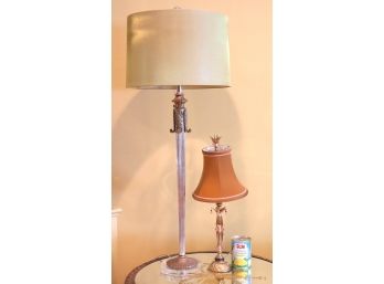 Schonbek Table Lamp And Tall Silver Toned Column Lamp With Acrylic Base