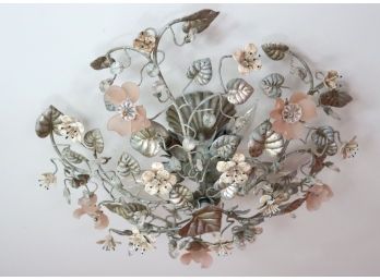 Gorgeous Italian Handmade Mechini Floral Flush Mount Ceiling Fixture With Venetian Glass Made In Florence